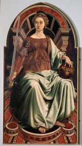 Allegory of Justice - olie på panel, ca. 1470 af Antonio Pollaiuolo