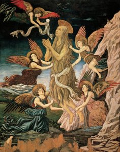 Antagelsen af St. Maria af Egypten eller Antagelsen af St. Maria Magdalene, Antonio Benci kendt som Pollaiuolo (1431-ca 1498), olie og tempera på træ af Antonio Pollaiuolo