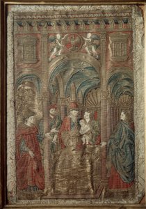 Silke- og guldbroderibeklædning efter tegning af Antonio Pollaiolo (Benci eller Pollaiuolo) (ca. 1431-1498) 1466-1480 Cabinet of Design and Stamps, Uffizi, Firenze af Antonio Pollaiuolo