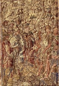 Johannes Døberen foran ypperstepræsterne og levitterne, billedtæppe, der skildrer scener fra helgenens liv (tekstil) af Antonio Pollaiuolo