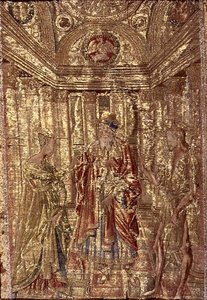 Johannes Døberen anklaget af Herodes, billedtæppe, der skildrer scener fra helgenens liv (tekstil) af Antonio Pollaiuolo