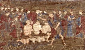 The Baptism of the Neophytes, gobelin, der skildrer scener fra Johannes Døberens liv (tekstil) af Antonio Pollaiuolo