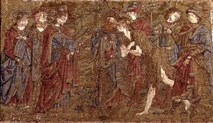 Mødet mellem Johannes Døberen og Kristus, billedtæppe, der skildrer scener fra helgenens liv (tekstil) af Antonio Pollaiuolo
