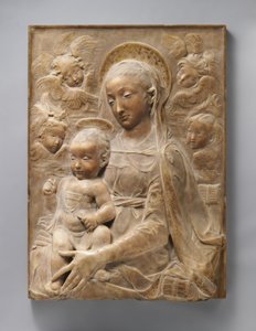 Madonna og barn med engle, ca. 1455-60 (marmor med forgyldte detaljer)