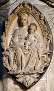 Jomfru og barn i mandorla. Lavrelief skulptur