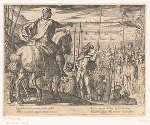 Alexander den Store instruerer de makedonske soldater Alexander den Stores gerninger (serietitel) Alexandri magni praecipvae res gestae (serietitel) af Antonio Tempesta