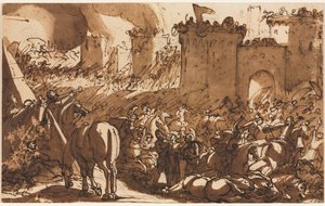 Kampscene med et fort, første tredje 17. århundrede. af Antonio Tempesta