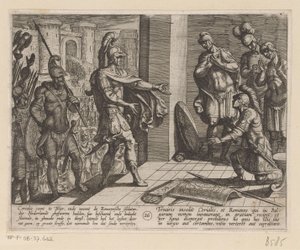 Cerialis tilgiver romerske soldater, der hjalp Julius Civilis De bataviske krige mod romerne (serietitel) Batavorum cum Romanis Bellum (serietitel) af Antonio Tempesta