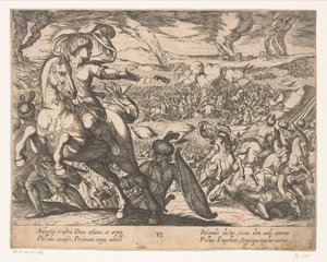Darius flygter fra slagmarken Alexander den Stores gerninger (serietitel) Alexandri magni praecipvae res gestae (serietitel) af Antonio Tempesta