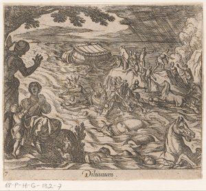 De Zondvloed Deluvium (titel på objekt) Metamorphoseon sive transformationum (serietitel) Metamorfosen van Ovidius (serietitel) af Antonio Tempesta
