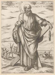 Af St. Andrew Og i Jesus Kristus, hans eneste søn, vor Herre (titel på objekt) Kristus, Maria og apostlen (serietitel) af Antonio Tempesta