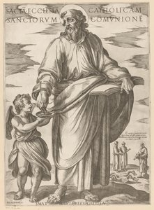 Af Sankt Matthæus Den hellige katolske kirke i de helliges fællesskab (titel på objektet) Kristus, Maria og apostlen (serietitel) af Antonio Tempesta
