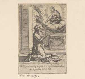 De heilige Philippus plaast zich onder de hoede van Maagd Maria Het Leven van Philippus Benitius (serietitel) B. Philippi Benicius Florens liv. ord. Tjener for B. Mary the Virgin (serietitel) af Antonio Tempesta