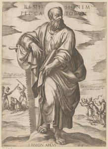 Af Sankt Simon Forladelse af synder (titel på objekt) Kristus, Maria og apostlen (serietitel) af Antonio Tempesta