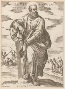 Af Sankt Simon Forladelse af synder (titel på objekt) Kristus, Maria og apostlen (serietitel) af Antonio Tempesta