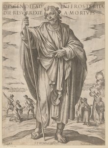 Af St. Thomas Faldt ned i helvede på den tredje dag opstod fra de døde (titel på objekt) Kristus, Maria og apostlen (serietitel) af Antonio Tempesta