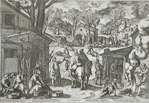 December: Landsbyskene med kro af Antonio Tempesta