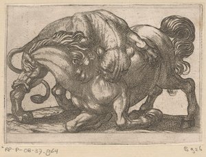 En løvinde angriber en hest Kampdyr (serietitel) af Antonio Tempesta