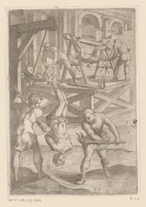 Tortur: Hængende og brændende Tortur udsat af kristne martyrer (serietitel) Varia tormentorum et supplicioru crudelium (...) (serietitel) af Antonio Tempesta