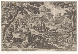 guldalder Aetas aurea (titel på objekt) Four Ages of the World (serietitel) af Antonio Tempesta
