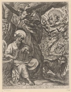 Sankt Hieronymus i ørkenen overvejer den sidste dom S. Hieronimus (titel på objekt) af Antonio Tempesta