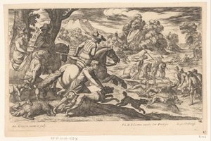 Vildsvinejagt Jagtscener (del 5) (serietitel) af Antonio Tempesta