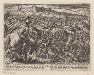 Julius Civilis oversvømmer landet med diger De bataviske krige mod romerne (serietitel) Batavorum cum Romanis Bellum (serietitel) af Antonio Tempesta