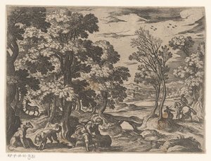 Landskab med Narcissus Landskaber med mytologiske scener (serietitel) af Antonio Tempesta