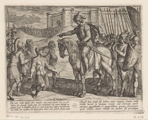Mænd fra fæstningen overgiver sig til Julius Civilis De bataviske krige mod romerne (serietitel) Batavorum cum Romanis Bellum (serietitel) af Antonio Tempesta
