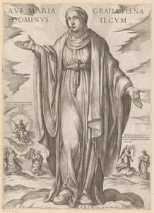 Maria Hil dig Maria, fuld af nåde, Herre med dig (titel på objektet) Kristus, Maria og apostlen (serietitel) af Antonio Tempesta
