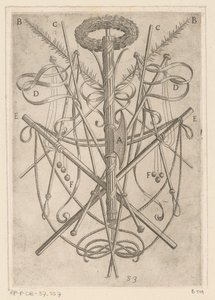 Ornament med torturværktøj Tortur udsat af kristne martyrer (serietitel) Varia tormentorum et supplicioru crudelium (...) (serietitel) af Antonio Tempesta