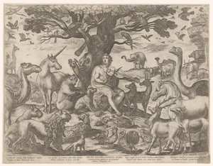Orpheus fortryller dyrene med sin musik af Antonio Tempesta