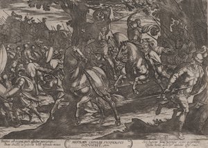 Plade 19: Jacob Killing Absalom, fra The Battles of the Old Testament, ca. 1..., ca. 1590-ca. 1610. af Antonio Tempesta