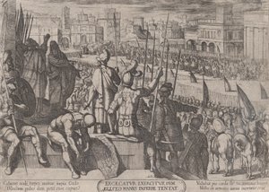 Plade 20: Elisha bringer den blindede syriske hær til Israels konge, fra..., ca. 1590-ca. 1610. af Antonio Tempesta