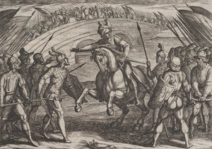 Plade 22: Civilis adskiller tyske og hollandske tropper, fra The War of the Romans Against th..., 1611. af Antonio Tempesta