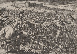Plade 29: Civilis Floods the Land by Defensively Breaking the Dikes, fra The War of the R..., 1611. af Antonio Tempesta