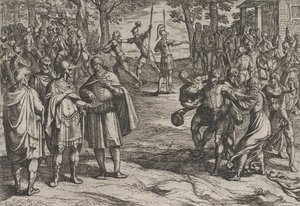 Plade 2: Romerne tager gamle hollandske mænd som gidsler og forfører unge, fra krigen..., 1611. af Antonio Tempesta