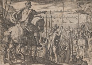 Plade 3: Alexander instruerer sine soldater, fra Alexander den Stores gerninger, 1608. af Antonio Tempesta