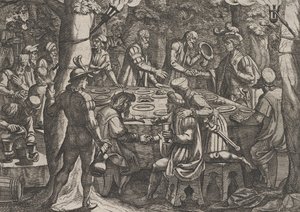Plade 4: Civilis fortæller de hollandske ældste, at de bliver behandlet som slaver af romerne..., 1611. af Antonio Tempesta