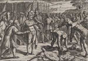 Plade 7: Tyske udsendinge besøger Civilis, fra The War of the Romans Against the Batavians Ro..., 1611. af Antonio Tempesta