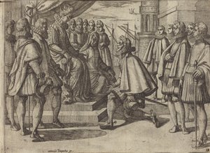 Den spanske hertug foran Margareta af Østrig [bagsiden] af Antonio Tempesta