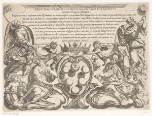 Titeltryk med dedikation til og våbenskjold af Cosimo II de