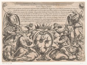 Titeltryk med dedikation til og våbenskjold af Cosimo II de