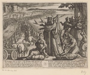 Kvinder og børn ser Julius Civilis besejre romerne De bataviske krige mod romerne (serietitel) Batavorum cum Romanis Bellum (serietitel) af Antonio Tempesta