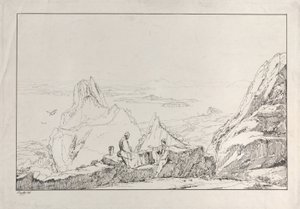 Bjerget landskab med to mænd i forgrunden, 1828. af Antonio Vianello