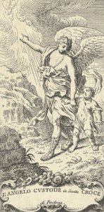En engel fører en ung dreng og gestikulerer til skyerne, ca. 1708-82.