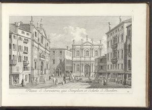 Udsigt over Campo San Salvador i Venedig St. Frelserens gade, dens tempel og skole for St. Theodore (titel på objektet) Gezichten op bugemenen en pleinen in Venetië (serietitel) Mere berømt udsigt over byen Venedig, fra Antonius-kanalen, 38 luftpaneler af Antonio Visentini