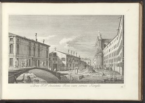 Udsigt over Campo dei Gesuiti te Venetië Område P.P. Jesu samfund med deres tempel (titel på objekt) Gezichten op bugemenen en pleinen in Venetië (serietitel) Den mest berømte udsigt over byen Venedig, fra Antonius-kanalens 38 paneler, trykt i messing af A af Antonio Visentini
