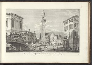 Udsigt over Campo dei Santi Apostoli te Venetië Område for St. S. Apostles med deres tempel (titel på objektet) Gezichten op bugemenen en pleinen in Venetië (serietitel) De mere berømte udsigter over byen Venedig, fra Antonius-kanalens 38 paneler, trykt i  af Antonio Visentini
