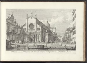 Udsigt over kirken Santi Giovanni e Paolo i Venedig Platea S. S. Johannis et Pauli, eorum Templum et Schola D. Marci (titel på objekt) Udsigt over bygninger og pladser i Venedig (serietitel) Urbis Venetiarum prospectus celebriores, ex Antonii Can